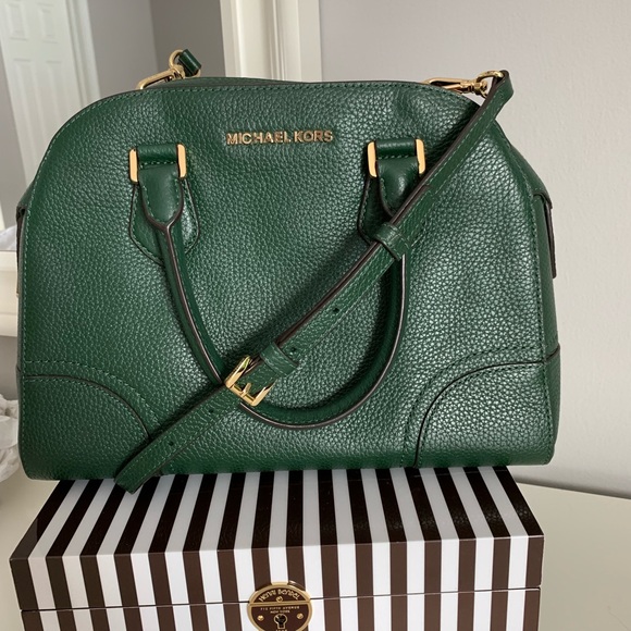 Michael Kors Leather Dome Satchel Crossbody Green - Picture 1 of 14